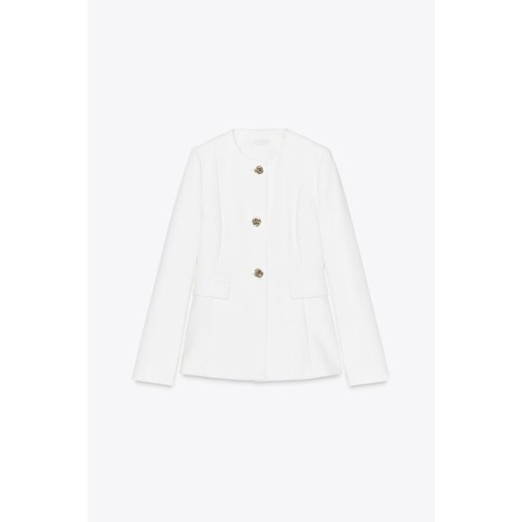 Zara Womens Blazer Suit Jacket M Medium Oyster White Gold Buttons 2399/593 NWT - Picture 3 of 16